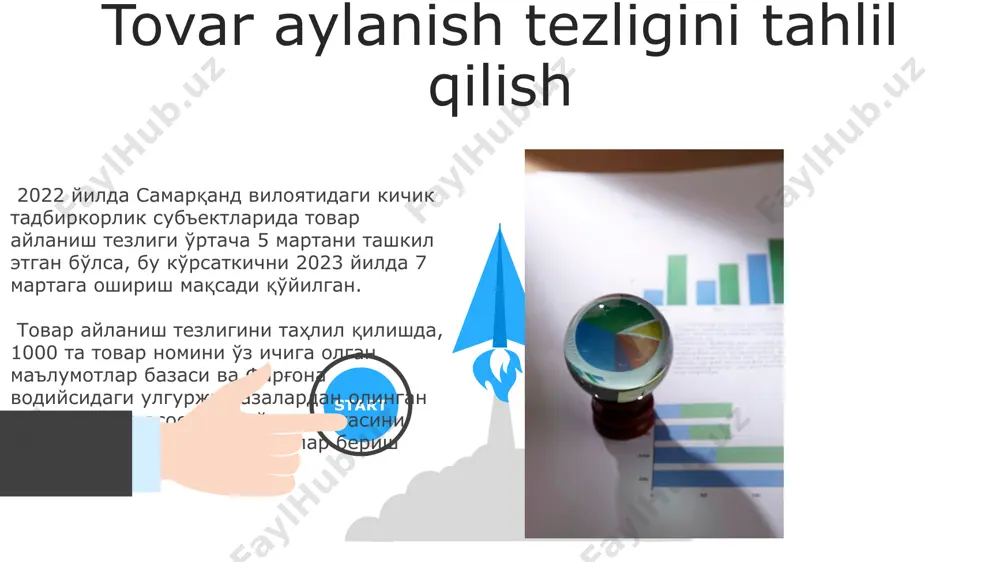 йланишининг тезлиги тошкентдаги 5 та компанияда ўртача 45 кунни ташкил этди, бу эса стандарт 30 кунлик даврдан юқори эканини кўрсатади ва муаммоли дебиторлик қарзларининг юқори эҳтимоллигидан далолат беради. operatsion foyda marjasini tahlil qilish andijon viloyatining to'qimachilik korxonalarida o'rtacha operatsion foyda marjasi 12% atrofida, lekin ba'zi korxonalarda bu ko'rsatkich 20% ga yetdi, bu esa zamonaviy texnologiyalarni joriy etish bilan bog'liq. 2022-yilda toshkent shahridagi avtomobil ishlab chiqarish zavodining operatsion foyda marjasi 15% ni tashkil etdi, bu esa 2021-yilga nisbatan 3% ga yuqori. bu o'sish asosan samaradorlikni oshirish hisobiga yuz berdi. 06 05 04 kapitalning rentabelligini tahlil qilish 01 02 toshkentdagi "a" kompaniyasi 2023 yilda 15% sof foyda marjasiga erishdi, bu esa kapital rentabelligini 20% ga oshirish imkonini berdi. farg'ona viloyatidagi "b" korxonasi 5 million so'm sarmoya bilan 1 million so'm sof foyda oldi, bu esa 20% lik kapital rentabellik ko'rsatkichiga teng. aktivlar rentabelligini tahlil qilish samarqand viloyatidagi “b” korxonasi uchun 2024-yilgi rejalashtirilgan …
