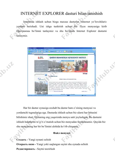 internet explorer dasturi bilan tanishish — DOC