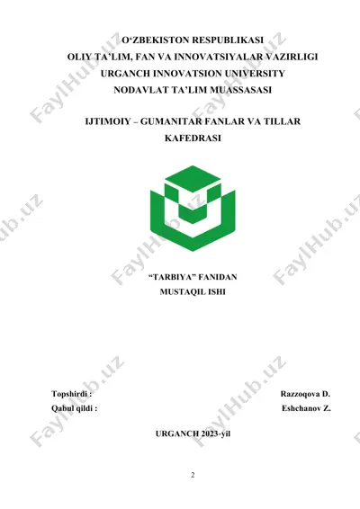 fuqarolik tarbiyasi va vatanparvarlik — DOCX
