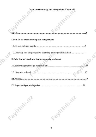ot so’z turkumidagi son kategoriyasi yapon tili — DOCX