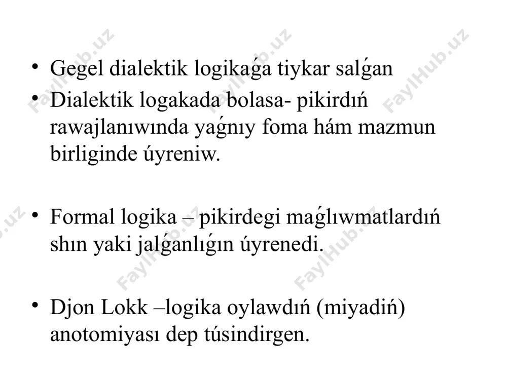 mas bolıw kerek. 1 hesh qashan 2 ge teń bolıw múmkin emes. mıs studentler muǵallimdi esitti. bul kóp mánili sóz. qanday esitti, dıqqat benen esitti, aqırna shekem estti. túsinip esitti. uyqılap otırdı. bunda birdiylik nızamı bulızılıp atır. jáne mıs muǵallim sorap atır oqıwshıdan seniń atań neshi jasta dep. juwap meniń jasım neshide bolsa atamda sol jasta. juwaptan muǵallimniń ashıwı keldi. biraq oqıwshı juwap berip atır ustaz. ashıwıńız kelmesin sebebi men tuwılmastan aldın ol meniń ákem emes edi. men tuwılǵannan soń meniń ákem boldı dedi. demek men neshi jasta bolsam ákemde sol jasta dedi. problema sol jerde muǵallim oqıwıshınıń ákesiniń jasın sorap atır, al oqıwshı bolsa ákelik stajın aytıp atır. demek bul jerde de birdeylik nızamı buzılıp atır. bul nızmnıń házil kórnisinde de buzıladı. mıs bosaǵadan ótip baratırıp jıǵılsa balası ekinshi bul jerden júrme dep aytadı. qarıslasbaw nızamı-qarıslasıw bolıp kelse biliwdi qıyınlastıradı. bir waqıtta eki predmet shın bolıw múmkin emes bolıp …