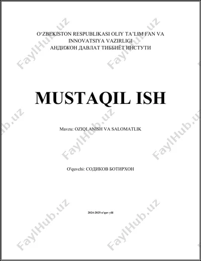 oziqlanish va salomatlik mavzusidagi mustaqil ish — DOCX