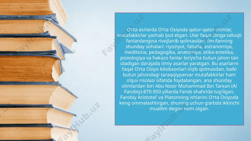da uning yosh davrlarga e’tibor berish haqida to’xtaladi. bu bob psixologik nuqtai nazardan juda ham ahamiyatga egadir. jaloliddin davoniy - 1427-1502 yillar, o’rta osiyo mutafakkirlrining ichida birinchi bor psixologiya haqida traktat yozgan alloma hisoblanadi. bundan tashqari ta’lim psixologiyasi bo’yicha bolalarni tarbiyalash metodlari va «hohishlar etikasi» asarini yozgan. inson xarakteri haqida batafsil to’talib o’tgan. xarakter xislatlarni salbiy tomondan o’zgartirish mumkin, degan fikrni ilgari surgan. davoniy bolalarning psixik taraqqiyotiga muhitning roliga yuqori baho bergan. bundan tashqari davoniy bolalarning qalbini toza taxtaga o’xatadi, unga hohlagan narsa yozish yoki chizish mumkin. ularning psixikasi esa toza qog’ozga o’xshaydi va bu qog’oz uning hayotida to’ldiriladi, deb ta’kidlaydi. uningbu fikrlarini undan 200 yil ilgari , keyin buyuk ingliz faylasufi djon lokk «tabula roza» ta’limoti bilan fanga kiritadi, demak o’rta osiyo mutafakkirlari o’zlarining ilmiy dunyoqarashlari bilan jahon fani taraqqiyotiga va uning rivojlanishiga salmoqli hissa qo’shgan. ularning yaratgan asarlari fan va texnika taraqqiyotining boshlanish davrigacha o’quv qo’llanmalari sifatida qo’llanib …