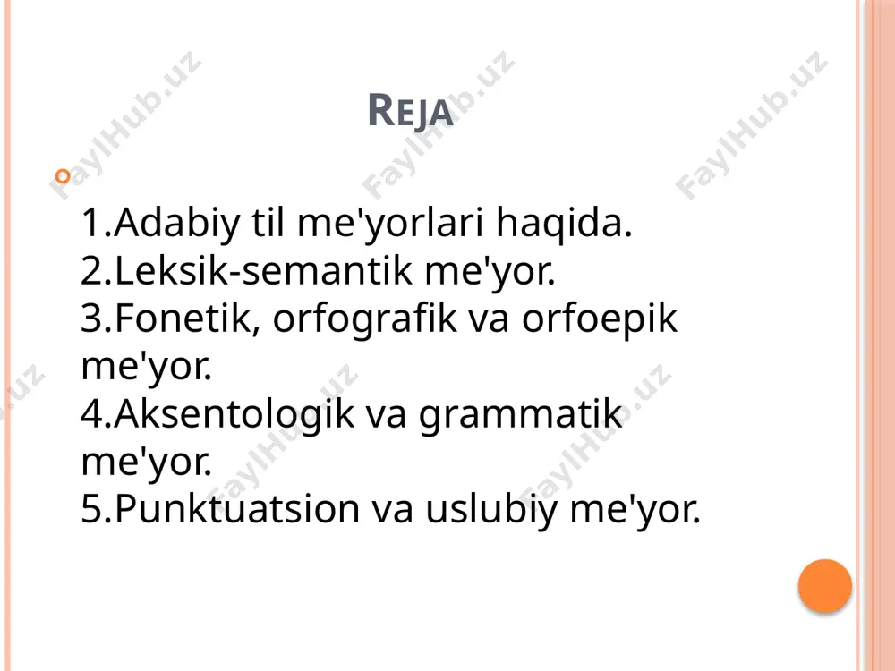 javob topish lozim bo‘ladi. adabiy til haqida gap borganda, avvalo, adabiy til – xalq tilining, milliy tilning oliy shakli deyilgan ta'riflarga duch kelinadi. darhaqiqat, adabiy til xalq tili negizida shakllanadi. adabiy tilni yaratishdan maqsad umumxalq ommaviy aloqa vositasini yaratishdir. adabiy til ijtimoiy-siyosiy, ilmiy-madaniy hayotning barcha sohalarida aloqa quroli darajasiga ko‘tariladi. adabiy til vazifasining kengayishi undagi til vositalarining rivoj topishini, imkoniyatlarining kengayishini taqozo qiladi. adabiy tilning lug‘at tarkibi, grammatik tuzilishi muayyan qonun-qoidalarga bo‘ysunadi, ular saralangan, ishlangan, me'yorlashtirilgan bo‘ladi. demak, adabiy til me'yorlashtirilgan til bo‘lib, bu uning muhim xususiyatlaridan biri hisoblanadi. adabiy tilni me'yorlashtirish deganda tilning ko‘pchilikka ma'qul bo‘lgan ko‘rinishlarini tavsiya etish va shu asosda tilning fonetik, orfoepik, orfografik, leksik, grammatik qonun-qoidalarini ishlab chiqish va ularni tartibga solish tushuniladi. ilmiy manbalarda adabiy tilni me'yorlashtirishning quyidagi shartlari qayd etiladi: a) tilning ifoda vositalari tanlanadi; b) umum tomonidan qabul qilinadi va mustahkamlanadi;v) qoidalashtiriladi, lug‘at va grammatikalarda tavsiya etiladi; g) shu til vakillarining hammasi uchun …