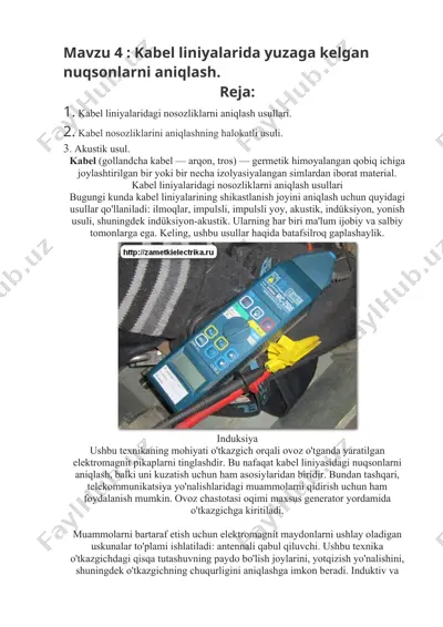 kabel liniyalaridagi nuqsonlarni aniqlash usullari — DOCX