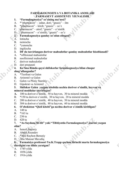 farmakognoziya va botanika asoslari farmasevt assistenti yiunalishi — DOCX