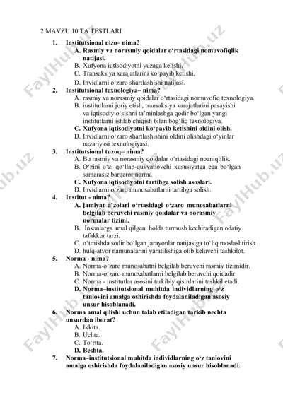 2 mavzu 10 ta testlari — DOC