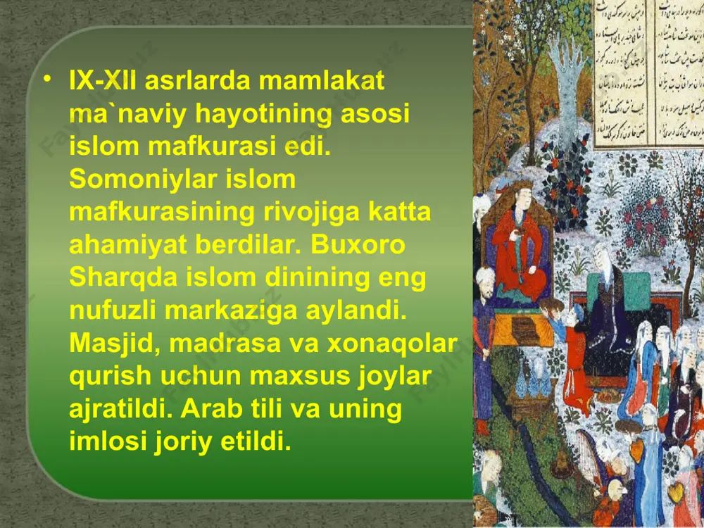 taraqqiyotining ilk bosqich- laridayoq paydo bo'lgan. ibtidoiy odam tabiat kuchlaridan o'zini muhofaza qilish uchun zarurat tufayli oddiy boshpana va chaylalar qurgan. asta-sekin u qurilayotgan binoning ko'rkam bo'lishiga ham e'tibor berib, go'zallik qonunlari asosida ijod eta boshlagan. xorazmshohlar davlatida fan va madaniyat, ijtimoiy va siyosiy hayotda yorqin iz qoldirgan buyuk allomalar yashagani manbalardan ma'lum. shulardan al-hakim ali ibn muxammad al-xijoziy al-qo'iniy atoqli shifokor, tibbiy ilmlarning koni, aql bovar qilgan barcha ilmlarning bilimdonidir. uning tib ilmi va amaliga oid nomalar (rasoi'il) bor. u “kitob fil-hikmat” asarini adolatli jaxongir xorazmshoh otsiz ibn muxammad sharafiga bitgan. faxrul-xorazm al-alloma jorullox abul qosim mahmud ibn umar ibn muxammad xorazmiy az-zamaxshariy (1075-1144) – naxv-grammatika va lug'at ilmlarida arabu-ajam olimlariga ustozligi uchun an-naxaviy va al-lug'aviy laqablarini ham olgan. ritorika, stilistika, astronomiya va boshqa fanlarga oid juda ko'p asarlar muallifi. xorazmshohlar davrida ilm-fan va madaniyatning gullab-yashnaganligini biz o'tmish allomalarimizdan qolgan arab, fors va turkiy tillardagi qo'lyozmalar orqali bilamiz. ushbu …