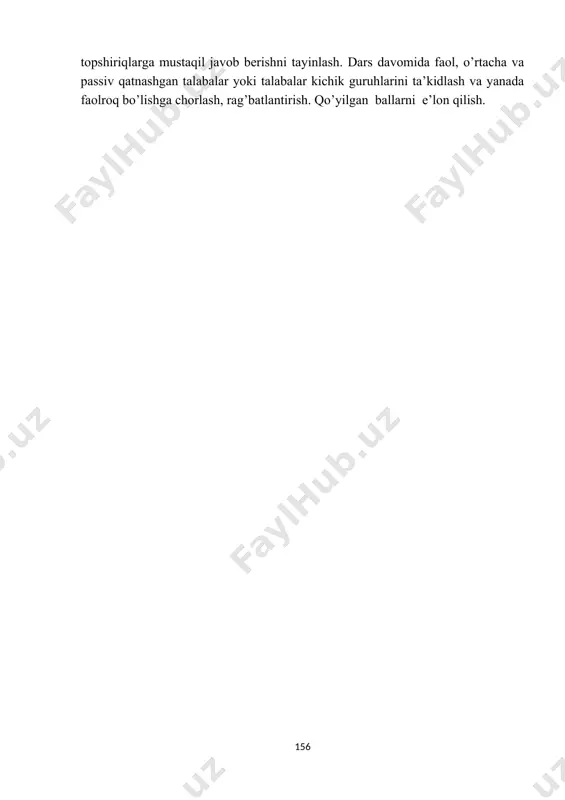 va mohiyatini tushunish, muammoli topshiriqlarga mustaqil javob berishni tayinlash. dars davomida faol, o’rtacha va passiv qatnashgan talabalar yoki talabalar kichik guruhlarini ta’kidlash va yanada faolroq bo’lishga chorlash, rag’batlantirish. qo’yilgan ballarni e’lon qilish. yangi mavzu bayoni bu mavzuning asosiy mohiyati xuddi chegaraviy masalaning limitik holi sifatida uchlari cheksizlikda bo’lgan chegaralanmagan sterjenda issiqlikning tarqalish masalasi, ya’ni koshi masalasi qo’yilishi va uni yechish usuli bilan tanishishdan iborat. avvalgi mavzularda biz issiqlik tarqalish tenglamasiga qo’yilgan uch turdagi chegaraviy masalalar hamda koshi masalasining qo’yilishi, ular yechimining yagonaligi masalasini hal etilishi bilan tanishgan edik. ayytilgandek biz uchlari cheksizlikda bo’lgan chegaralanmagan sterjenda issiqlikning tarqalish masalasining uzluksiz chegaralangan yechimini topish masalasi bilan tanishamiz. ushbu fizik masala matematik model sifatida quyidagicha yoziladi: ta’rif. (1) issiqlik tarqalish tenglamasining (2) boshlang’ich shartlarni qanoatlantiruvchi uzluksiz va chegaralangan yechimini topish masalasiga chegaralanmagan sterjenda issiqlik tarqalish tenglamasi uchun koshi masalasi deyiladi. bu masala issiqlik tarqalayotgan sterjenning uzunligi ahamiyatga ega bo’lmagan va asosiy e’tibot sterjen …