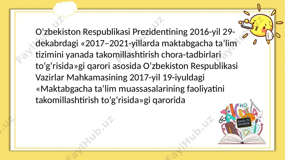 jarayonidan farq qilmas edi. o‘quv rejasiga kiritilgan turli o‘zgarishlar maxsus ta’lim muammosini hal qilib bera olmadi. zaif eshituvchi bolalar maktablarida ta’lim tuzilishini aniqlash uchun ta’lim-tarbiyaning umumiy va maxsus vazifalari hisobga olinadi. bu vazifalar zaif eshituvchi bolalar rivojlanishi hamda nuqsonini bartaraf qilish uchun zarur bo‘lgan tamoyillar bilan uzviy bog‘liqdir. zaif eshituvchi bolalar maktablarida maxsus vazifalar katta ahamiyatga ega. zaif eshituvchi bolalar maktablaridagi ta’lim tuzilishi maxsus o‘quv rejalari dasturlari va darsliklarda ajratib ko‘rsatiladi hamda o‘rta maktab ta’lim tuzilishi bilan quyidagi tomonlari o‘xshashdir: - zaif eshituvchilarga beriladigan ta’lim o‘rta umumta’lim maktablardagi kabi olib boriladi; - o‘quv dasturlari va rejalarida fanni xususiyatlarini hisobga olib, izchillik tamoyili amalga oshiriladi (ba’zi fanlar avvalroq, boshqalari kechroq, ayrimlari esa keyinroq o‘rganiladi ); maxsus maktablardagi ta’lim o‘rta maktablardagi kabi xalq ta’limi tizimining uzluksizlik tamoyili asosida tashkil etiladi; - dasturlar tuzilishi asosiy didaktik tamoyillarga mos keladi. dasturlar o‘quvchilarning yosh xususiyatlarini hisobga olgan hodda tuziladi. alohida dasturlar fanlarning ichki va o‘zaro …