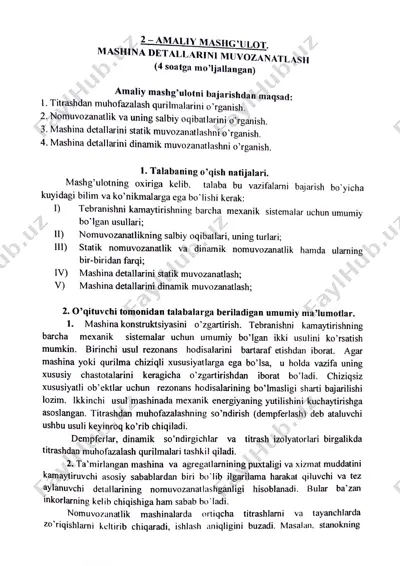 mashina detallarini muvozanatlash — PDF