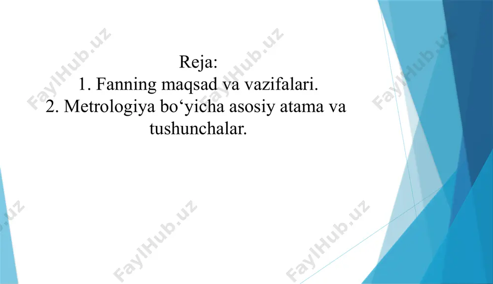 tlarning o‘ziga xos xususiyatlari. standart asosan uchta xususiyatga ega bo‘ladi: darajaviy: kompaniyada milliy va xalqaro darajalar singari ilmiy: oziq-ovqat, tekstil va menejment injiniringi kabi aspekt: qadoqlash va yorliqlashtirish, sinovdan o‘tkazish va analizlash, o‘ziga xos xususiyatlarini aniqlashtirishga o‘xshagan. metrologiya bo‘yicha asosiy atama va tushunchalar. metrologik me'yorlar va qoidalarning xalqaro va tarmoqlararo ahamiyatini hisobga olgan holda o‘zaro tushunish va harakatlarni kelishishda metrologik atamalarning birliligi va qabul qilingan tushunchalarga aniq rioya qilish muhim ahamiyat kasb etadi. o‘zbekiston respublikasining "metrologiya to‘g‘risida" qonunida, o‘z o‘dt ning asos bo‘luvchi hujjatlari o‘z dst 8.010:2002, o‘z dst 8.010.2:2003, o‘z dst 8.010.3:2004, o‘z dst 8.010.4:2002 da va aloqa va axborotlashtirish sohasida foydalaniladigan “tst 45.025.2000. metrologiya va standartlashtirish bo‘yicha quyidagi asosiy atama va tushunchalar keltirilgan: metrologiya – o‘lchashlar, ularning birliligini ta'minlash metodlari va vositalari va talab etilgan aniqlikka erishish usullari to‘g‘risidagi fan. o‘lchashlar birliligi – o‘lchashlarning natijalari qonunlashtirilgan birliklarda ifodalangan va o‘lchashlarning xatoliklari berilgan ehtimollik bilan ma'lum bo‘lgan holat. o‘lchash …