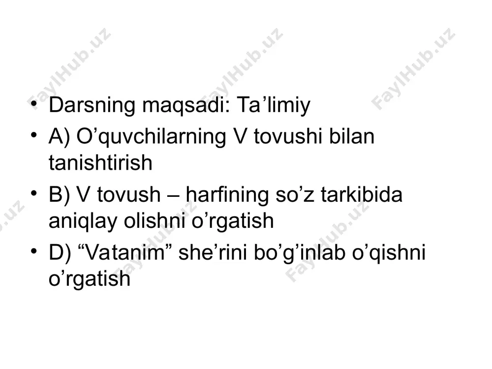 bobojon vatan deganda nimani tushinasiz? - vatan-kindik qoning to’kilgan ona tuproq. uyga vazifa vatanim she’rini yod olish. “v” harfiga oid so’zlarni o’qish vatanim she’rini yod olish. foydalanilgan adabiyot: alifbe kitobi. e’tiboringiz uchun rahmat
