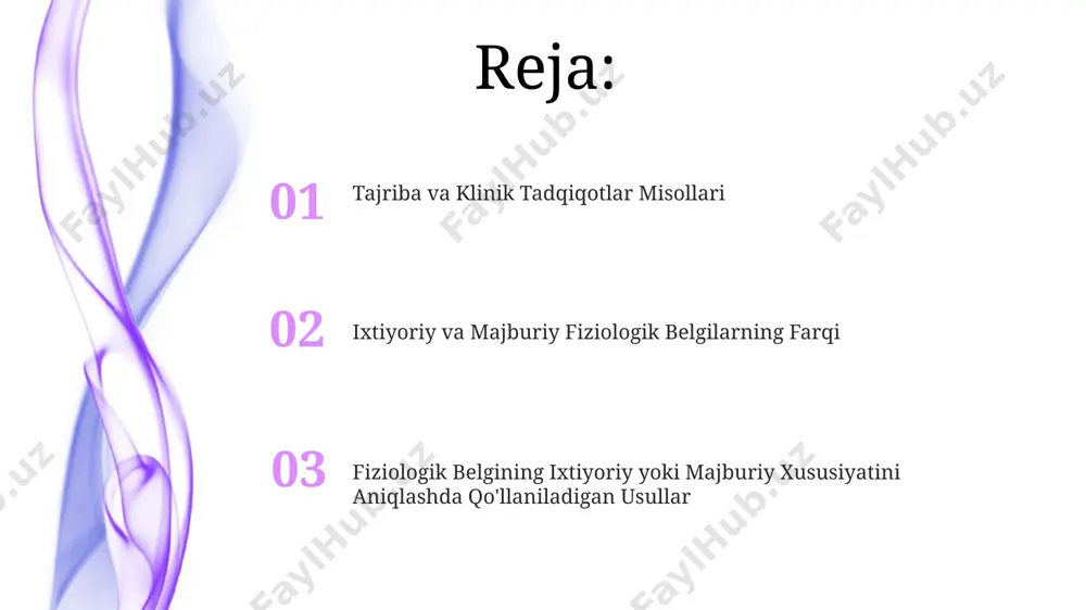 b hisoblash yoki hisoblash uchun zarur. o'zgaruvchining o'rtacha qiymati va medianasi o'rtasidagi farqni hisoblash, ma'lumotlarning normal taqsimlanishini tekshirish va natijalarni to'g'ri talqin qilish uchun muhim ahamiyatga ega. yurak ritmini kuzatish va tahlil qilish qon bosimi va yurak urishi o'rtasidagi bog'liqlikni tahlil qilish orqali, masalan, valsalva manevri kabi testlar yordamida, yurak-qon tomir tizimining avtonom nerv tizimi tomonidan boshqarilish darajasini aniqlash mumkin. yurak ritmining variabilitasi (hrv) tahlili yurak ritmining o'zgaruvchanligini o'lchaydi va simpatik va parasimpatik nerv tizimining faolligini aks ettiradi, bu esa ko'ngilli va majburiy ta'sirlarni ajratishga yordam beradi. yurak urish tezligining 60-100 urish/daqiqada bo'lishi normal hisoblanadi, ammo jismoniy faoliyat yoki stress ta'siri ostida bu ko'rsatkich 150 urish/daqiqagacha ko'tarilishi mumkin, bu esa ko'ngilli nazoratni ko'rsatadi. fiziologik belgining ixtiyoriy yoki majburiy xususiyatini aniqlashning ahamiyati fiziologik belgilarning ixtiyoriy yoki majburiy xususiyatini aniqlash, 100% aniq tashxis qo'yish va samarali davolashni rejalashtirish uchun juda muhim, chunki bu bemorning holatini 2-3 marta aniqroq tushunishga yordam beradi. masalan, …