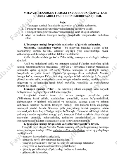 texnogen tusdagi favqulodda vaziyatlar — DOCX