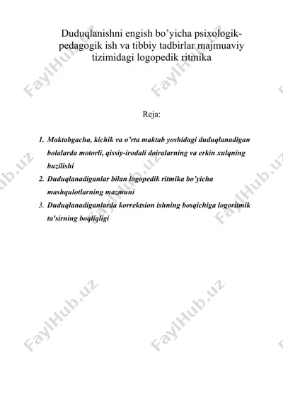 duduqlanishni yеngish bo’yicha psixologik-pеdagogik — DOC