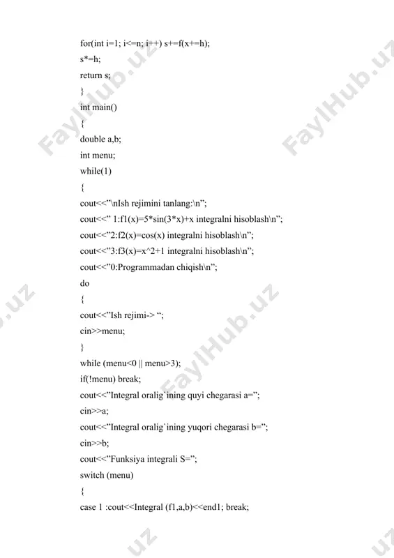 a programma ishlash jarayonida, kerakli paytida ajratib olinadi va zarurat qolmaganida qaytariladi (bo`shatiladi). keyinchalik, bu xotira bo`lagi programma tomonidan boshqa maqsadda yana ishlatilishi mumkin. dinamik xotiraga faqat ko`rsatkichlar yordamida murojaat qilish mumkin. bunday o`zgaruvchilar dinamik o`zgaruvchilar deyiladi va ularni yashash vaqti yaratilgan nuqtadan boshlab programma oxirigacha yoki oshkor ravishda yo`qotilgan (bog`langan xotira bo`shatilgan) joyigacha bo`ladi. ko`rsatkichlarni e`lon qilishda unga boshlang`ich qiymatlar berish mumkin. boshlang`ich qiymat (initsializator) ko`rsatkich nomidan so`ng yoki qavs ichida yoki `=` belgidan keyin beriladi. boshlang`ich qiymatlar quyidagi usullar bilan berilishi mumkin: i. ko`rsatkichga mavjud bo`lgan obyektning adresini berish: a) adresni olish amal orqali: int i=5,k=4; // butun o`zgaruvchilar int *p=&i; //p ko`rsatkichga i o`agaruvchining // adresi yoziladi int *p1(&k) ; // p1 ko`rsatkichga k o`zgaruvchining // adresi yoziladi b) boshqa initsializatsiyalangan ko`rsatkichni qiymatini berish: int *r=p; // p oldin e`lon qilingan va qiymatga ega // bo`lgan ko`rsatkich v) massiv yoki funksiya nomini berish: int b[10]; // massivni …