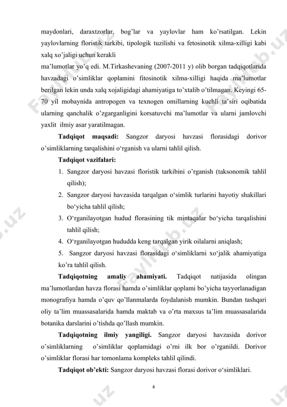 vzaning adirlar yuzasi vaqtincha va doimiy oqar suvlar errozion va akumulyativ faoliyati natijasida kuchli parchalangan, jarlanish va suffoziya keng tarqalgan. havzadagi molguzar tog’i 70 km masofaga cho’zilsada, uncha baland emas (2600 m), chumqor tog’i xususan turkiston tog’i 75 km bo’lib, uning balandliklari 2000-3500 m. tog’ yonbag’irlari qisqa, lekin chuqur erroziya chiziqlari bilan keskin parchalangan bo’lib, soylarning bosh qisimlarini egallaganlar. 1.2. geologiyasi. sangzor daryosi uzoq geologik bosqichlarda yirik o’ng irmoq sifatida zarafshon daryosiga oqar edi, deb takidlaydi p.baratov [6]. alp burmalanish davrida havza qayta ko’tarila boshladi.turkiston tog’ tizmasi va uning yon bag’irlarini tashkil etuvchi marjonbuloq va kampirrovot balandliklari sangzor daryosi havzasini suvayirg’ich tarzida zarafshon daryosidan ajratib qo’yadi va u o’z oqimini shimol tomonga o’zgartirib, sirdaryo havzasi tomon yo’nalish oladi. hozirgi turkiston va nurota tizma tog’larini bir-biridan ajratib turuvchi amir temur darvozasi (ilono’tti darasi) deb ataluvchi tor dara sangzor daryosining turkiston va nurota tizmalari tutashgan egarsimon past joyini tobora yemira borishi oqibatida …