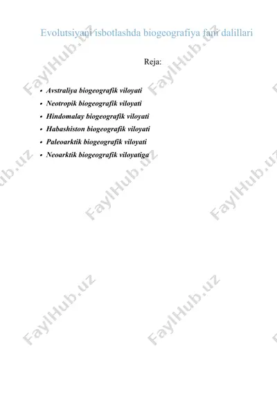evolutsiyani isbotlashda biogeografiya fani dalillari — DOCX