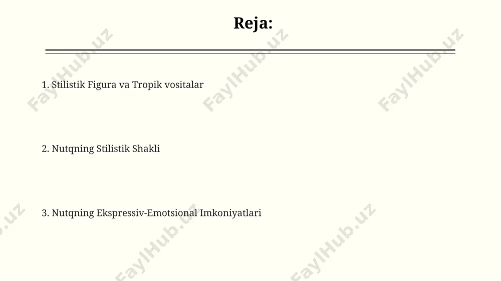 terminlar va maxsus atamalar qo'llaniladi. ilmiy uslubda dalillarni keltirishda statistik ma'lumotlar, masalan, 5 yillik kuzatuv natijalari yoki 100 ta namunaviy tadqiqotlar natijalari muhim rol o'ynaydi. lirik uslub 19-asr oxiri va 20-asr boshlarida andijon va samarqand viloyatlarida lirik sheʼriyatning yangi oqimlari paydo boʻlib, 3 ta yirik yozuvchi ushbu oqimlarning rivojiga hissa qoʻshgan. lirik uslubning asosiy xususiyatlaridan biri hisoblangan his-tuygʻularning ifodasida 20 dan ortiq sheʼriy vositalar, jumladan, metafora va istiora qoʻllanilgan. lirik uslubda 12-15 asrlarda xorazm va buxoro kabi shaharlarda rivojlangan sheʼriy shakllar, masalan, gʻazal va ruboiylar keng qoʻllanilgan. rasmiy uslub расмий услубда ҳужжатлар, 200 дан ортиқ банддан иборат кодекслар ва ўзбекистон республикасининг конституцияси каби ҳуқуқий ҳужжатлар ёзилади. расмий услубдаги нутқда, масалан, суд залида, 15 дан ортиқ иштирокчи олдида, аниқ, қисқа ва ноаниқликка йўл қўймайдиган тил қўлланилади. тошкент давлат университети каби олий ўқув юртларининг расмий ҳужжатларида 3 тадан кам бўлмаган нусхада тайёрланади ва рақамлари билан тасдиқланади. epik uslub эпик услубдаги асарлар, масалан, …