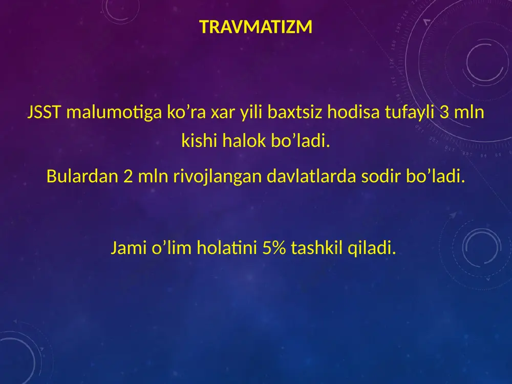 bow) yelka suyagi epikondilitida periosteum va ligament-tendon majmuasida zo’riqish natijasida avval yallig'lanish, so'ngra distrofik o'zgarishlar rivojlanishi bilan tavsiflangan kasallik, natijada tirsak bo’g’imida surunkali og'riq sindromi paydo bo'ladi va qo’l faoliyati keskin sustlashadi. tompson simptomi yelka suyagi medial epikondiliti (golfer’s elbow) bilak stiloiditi (de quervain tenosynovitis) notta kasalligi – stenozlovchi ligamentit (trigger finger) o’mrov sinishlari o’mrov chiqishlari kurak sinishlari elka boshining chiqishi elka boshining chiqishi oldinga (98%), pastki va orqa bo’lishi mumkin. 23 elka chiqishini joyga solish elka suyagining proksimal uchini sinishi bo’g’im ichra sinish : 1) elka suyagining boshchasi; 2) anatomik bo'yinning sinishi; bog’imdan tashqari sinish : 3) jarrohlik bo'yinning sinishi; 4) katta va kichik do’mboqchalarning sinishi. elka suyagining proksimal uchini sinishi rentgenogrammani to'g'ri va aksial ko’rinishda bajariladi. ambulator sharoitida anatomik bo'yin va elkaning boshi bir-biriga sanchilib singan bemorlarni davolashga ruxsat beriladi. undan murakkab shikastlanishlar uchun og'riq qoldiruvchi vositalar yuboriladi, transport immobilizatsiyasi qo'llaniladi va kasalxonaga yuboriladi. proximal humeral internal locking …