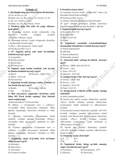 windows va at uchun test savollari — DOC