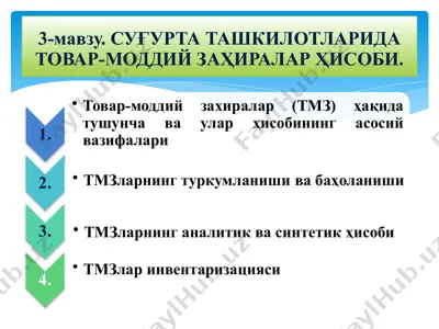 суғуртаташкилотларида товар-моддий заҳиралар ҳисоби — PPTX