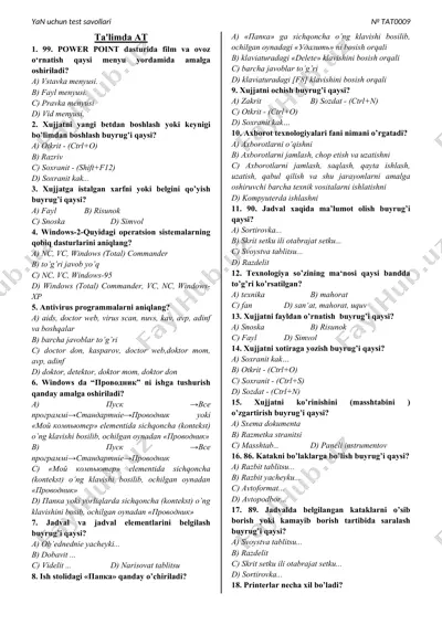 test savollari "yan uchun test savollari" — DOC