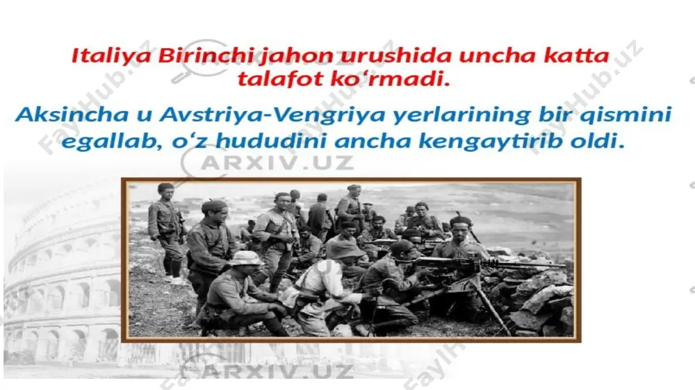 erialistlari italiya aksiyali jamiyatlariga qariyib 200 million dollar mablag‘ qo‘ydi. ba’zi munitsipalitetlar amerika monopoliyalaridan 20-30 million dollarlab mablag‘ oldilar. mamlakatda norozilik kuchayib bordi va mussoliniga qarshi suiqasdlar bo‘ldi. ana shu bahona bilan 1926 yil noyabrida bir qancha terroristik favqulodda qonunlar qabul qilindi. fashistik partiyadan tashqari hamma siyosiy partiyalar tarqatib yuborildi. mussoliniga cheklanmagan diktatorlik huquqlari berildi. «davlatni qo‘riqlash to‘g‘risida»gi qonun o‘lim jazosini tikladi. «maxsus tribunal» tuzildi. siyosiy jinoyat uchun o‘lim jazosi joriy qilindi. fashist oxrankasi («ovra») tuzildi. fashistlar totalitar rejimni niqoblash maqsadida sinflarni «yarashtirish» nazariyasini korparativ, ya’ni go‘yo g‘ayri sinfiy davlat tuzishni targ‘ib qildilar. 1927 yil aprelida «mehnat xartiyasi» chiqarildi. «mehnat xartiyasi»da kapitalistik ishlab chiqarish usuli maqtaldi: «korparativ davlat» va kapitalistlar hamda fashistik partiya va sindikatlar vakillaridan iborat «korparatsiya» tuzish haqida gapirildi. italiya diktatori o‘zining mamlakatdagi hokimiyatini mustahkamlash yo‘lida yana bir muhim qadam qo‘ydi. 1928 yil fevralida mussolini vatikan bilan bitim (lyuteran ahdnomasini) tuzdi. vatikan bilan karollik o‘rtasidagi eski nizolar bartaraf …