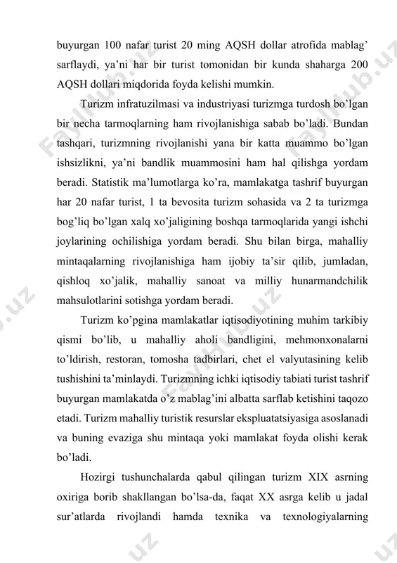 yohat turmush tarzi, kunlik ish faoliyati bo’lib hisoblanadi. sayohat tushunchasi, odamlarning maqsadlaridan qat’i nazar, zamon va makonda ko’chib yurishni anglatadi hamda sayohatchilarning turmush tarzi bo’lib xizmat qiladi. ko’p asrlik tarixdan ma’lumki, insonga savdoni rivojlantirish, yangi yerlarni ochish va o’zlashtirish, resurslar va yangi transport yo’llarini izlab topish maqsadida jahon bo’ylab sayohat qilish xos bo’lgan. sivilizatsiyamizning rivojlanishiga ajratilgan vaqt unchalik katta bo’lmay, besh ming yilga yaqin davr bilan belgilanadi, biroq bizgacha faqat yaqin o’tmishdagi sayohatlar haqidagi hikoya va tasvirlargina saqlanib qolgan. o’tmishdan bizga yangi qit’a va yerlarni, xalqlar va tabiiy hodisalarni ochgan, o’ziga xos geografik tizimlarni asoslab bergan buyuk sayohatchilarning nomlari ma’lum. sayohatlar va turizmning bir-biridan farqlarini ko’rib chiqishda ushbu faoliyatning maqsadlari va moddiy ta’minotiga to’xtalib o’tish joiz. sayohat va ekspeditsiyalarning asosiy qismi ma’lum bir maqsadlarga (savdo, fan, yangi yerlarni ochish, mahsulot reklamasi va h.k.) xizmat qilib, manfaatdor shaxslar, tashkilotlar, davlat va xususiy jamg’armalar tomonidan moliyalashtiriladi. sayohatchi – bu birinchi navbatda kasb …