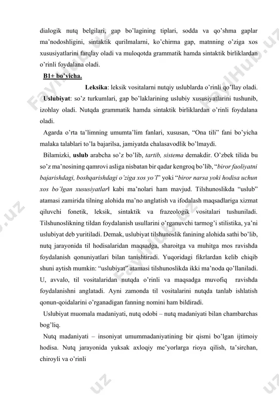 jtimoiy hodisa. nutq jarayonida yuksak axloqiy me’yorlarga rioya qilish, ta’sirchan, chiroyli va o’rinli so’zlash, tinglash madaniyati, suhbat madaniyati, bahs-munozara madaniyati, tildan nutqda e’tibor va ehtiyotkorlik bilan foydalanish shoirona so’zlar bilan aytganda “har bir so’zni yor tanlagandek” saylab ishlatish nutq madaniyatining asosini tashkil etadi. uslubiyat bilan nutq madaniyati aynan bir narsa emas, ular bir-birini taqozo etuvchi, bir-birini to’ldirib, yuksaltirib boradigan alohida-alohida hodisalardir. uslubiyatni o’rganish tarixi sharqda, jumladan, o’zbekistonda ham ancha qadimiydir. uslubiyat garchi hozirgiday alohida soha sifatida shakllanmagan bo’lsa ham, biroq tilshunoslik (sarf, nahv, lug’at), adabiyotshunoslik (ilmi bade’, sharh tafsir), shuningdek, ilmi insho, ilmi munozara, voizlik san’ati kabi fanlar tarkibida o’rganib kelingan. abu mansur saolibiyning «muntaxab ul-ijoz vad a’joz» (xi asr), abulqosim al-lays samarqandiyning “risolat ul-istiorat” (xv asr), xondamirning “nomai nomiy” (xv asr), mahmud giloniyning “manozirat ul-insho” (xv asr), sodiq jondoriyning “kitob ul-insho” (xviii asr) kabi asarlari stilistik tadqiqotlarga bag’ishlagandir. rus tilshunosligida uslubiyat xix asr tilshunoslari a.a.potebnya, sh.balli, k.fossler, keyinchalik v.v.vinogradov …