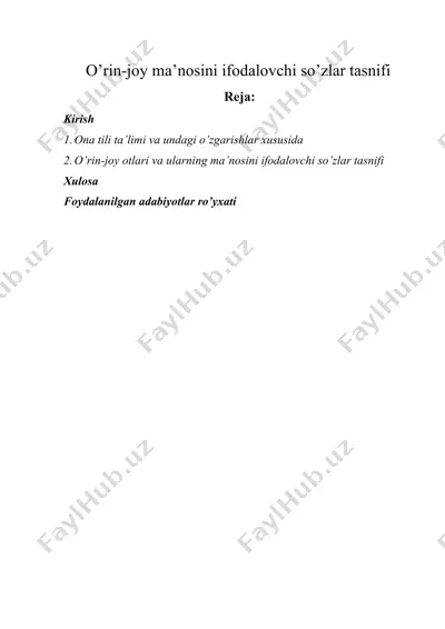 o'rin-joy ma'nosini ifodalovchi so'zlar tasnifi — DOCX