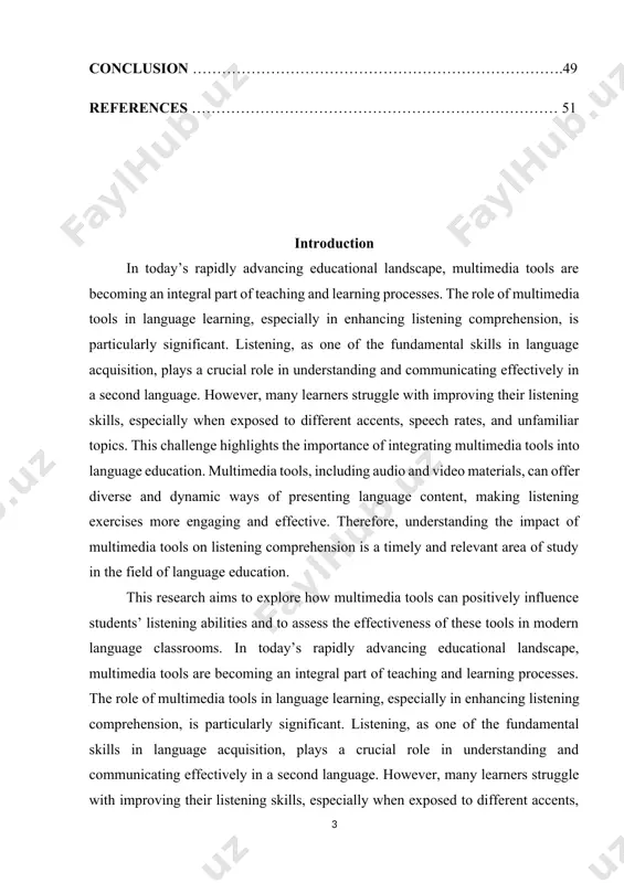 listening comprehension is a timely and relevant area of study in the field of language education. this research aims to explore how multimedia tools can positively influence students’ listening abilities and to assess the effectiveness of these tools in modern language classrooms. in today’s rapidly advancing educational landscape, multimedia tools are becoming an integral part of teaching and learning processes. the role of multimedia tools in language learning, especially in enhancing listening comprehension, is particularly significant. listening, as one of the fundamental skills in language acquisition, plays a crucial role in understanding and communicating effectively in a second language. however, many learners struggle with improving their listening skills, especially when exposed to different accents, speech rates, and unfamiliar topics. this challenge highlights the importance of integrating multimedia tools into language education. multimedia tools, including audio and video materials, can offer diverse and dynamic ways of presenting language content, making listening …