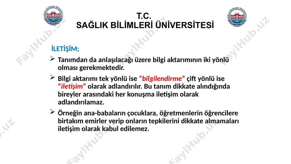 iz gerekir. i̇letişimin belki de en önemli öğesidir. bir anlamda, dış dünyayı karşımızdaki kişinin penceresinden görmeye çalışmaktır. kurulan bu duygu ortaklığı, iletişimi güçlü kılar. orta düzeyde de olsa empatik olmak ve empatik tepki vermek. sorununu ifade eden birine sorular sormaktan, öğüt vermekten, öneri getirmekten, takma kafanı deyip sorunu önemsememekten daha işlevsel olan, onu anladığını ifade eden cümleler kurmak. 19 t.c. sağlik bi̇li̇mleri̇ üni̇versi̇tesi̇ empati̇; günlük yaşamda insanların birbirini anlayabilmesi için empati kurmaları gerekir. empatik anlayışa sahip olan insanlar diğer insanları daha iyi anlar ve olumlu ilişkiler kurar. karşısındaki bireyin değer yargıları, inançları, sosyo-ekonomik düzeyi, etnik kökeni ne olursa olsun saygı duyar ve olduğu gibi kabul eder. i̇letişimde bulunduğu kişileri yargılamaz, içinde bulunduğu durumun daha iyi anlaşılmasına çalışır.( kızılderili atasözü, karşıya nasıl geçerim) birbirimizi sevmemiz, birbirimizi düşünmemiz, birbirimizin yardımına koşmamız, birbirimizi yaşamamız. (=empati!) 20 t.c. sağlik bi̇li̇mleri̇ üni̇versi̇tesi̇ empati̇; bir kişinin kendisini karşısındaki kişinin yerine koyarak olaylara onun bakış açısıyla bakması, …