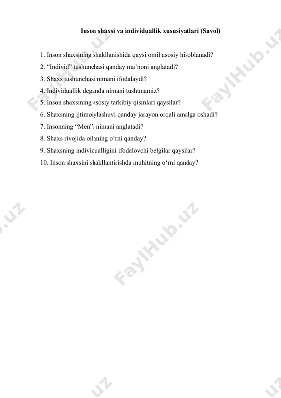 inson shaxsi va individuallik xususiyatlari mavzusida test savollari - Page 4