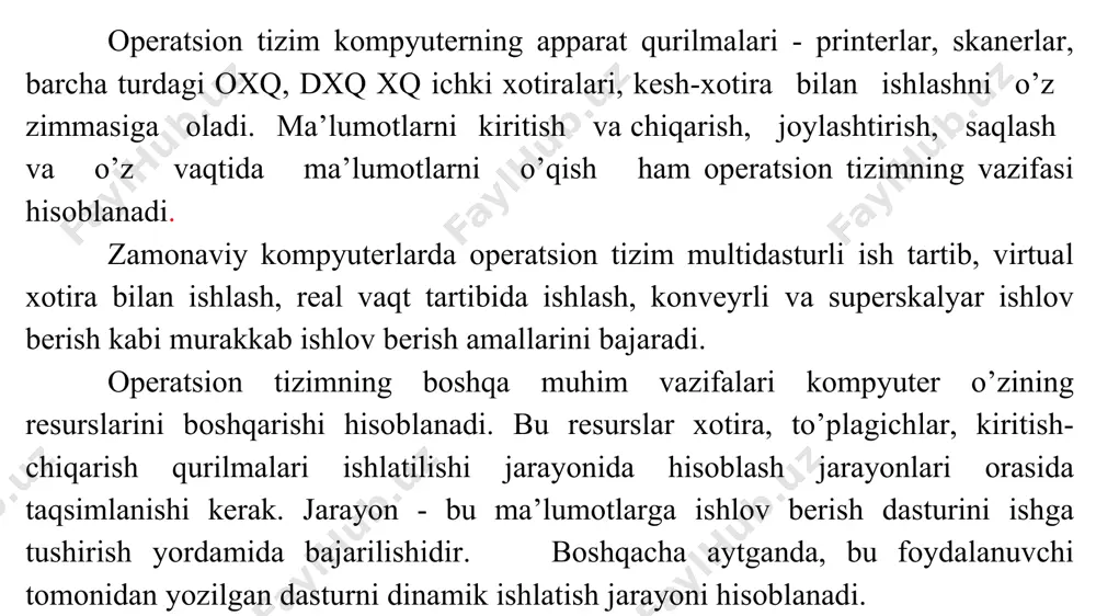 eradigan operatsion tizim o’rnatiladi. ajratilgan serverli tarmoqlarda (2-rasm) tarmoq operatsion tizimlarning maxsus variantlari ishlatiladi. ular server vazifasida ishlash uchun optimallashtirilgan va server operatsion tizimlari deyiladi. bu tarmoqlarda foydalanuchi kompyuterlari mijozning operatsion tizimlari boshqaruvi ostida ishlaydi. 2-rasm. ajratilgan serverli kompyuter tarmog’i. ajratilgan serverli tarmoqlarda mijoz operatsion tizimlari odatda, server vazifalaridan ozod qilinadi, bu ularning tuzilishini sezilarli soddalashtiradi. mijoz operatsion tizimlarini ishlab chiqaruvchilar asosiy eʻtiborni tarmoq xizmatlarining foydalanuvchi interfeysi va mijoz qismlariga qaratadilar. soddaroq mijoz operatsion tizimlari faqat asosiy tarmoq xizmatlari bo’lgan, odatdagi faylli xizmatni va chop etish xizmatini quvvatlaydi. shu bilan bir vaqtda ularga deyarli imkon beradigan mijoz qismlarining keng to’plamini quvvatlaydigan universal mijozlar ham mavjud. katta tarmoqlarda mijoz-server munosabatlari bilan bir qatorda bir rutbali aloqalardan ham saqlanadi. bu ayniqsa, ko’plab komponentlar tuzilmasi o’zgartirilmasdan tarmoqning umumiy tarkibiga kiritiladigan korporativ tizimlar uchun dolzarbdir. har qanday tizim tushunarli va ratsional tuzilmaga ega bo’lishi va aniq qo’yilgan o’zaro ishlash qoidali tayinlangan funksional qo’llanishga ega …