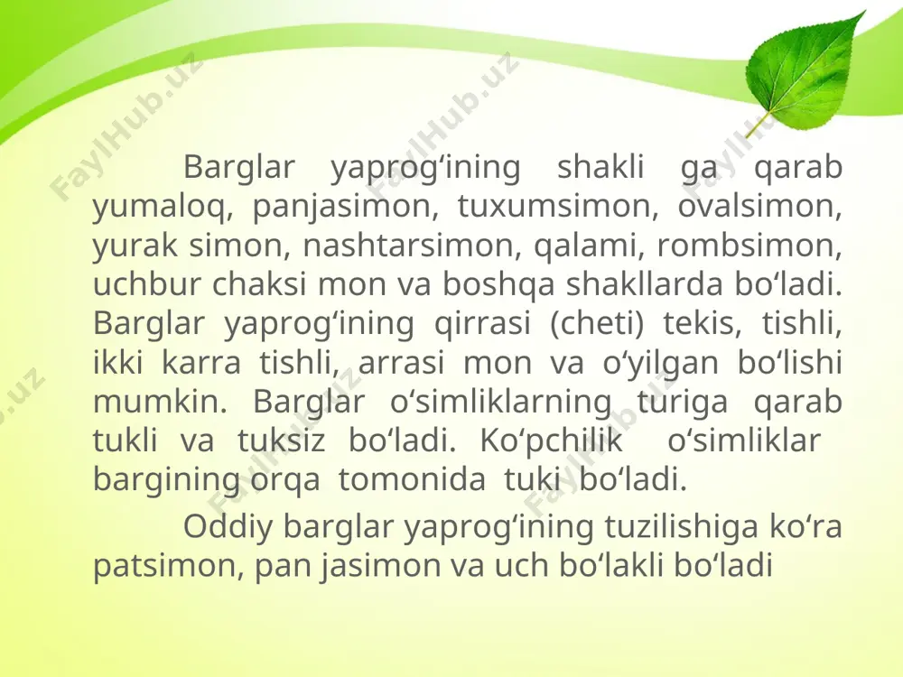 oddiy va murakkab barglar. barglarning shakllari. 5 - sinf - Page 5
