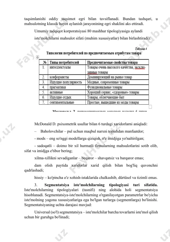 talar (ilk adapterlar) (13,5 %). bu mahalliy madaniyatga integratsiya qilingan va unda rahbarlarni ijtimoiy qurilma (me'yorlar, tartiblar, lazzatlar), maqom o'rtacha qiymatdan yuqori bo'lgan hurmatli guruhdir. ilk ko'pchilik (34%) o'zgaruvchan. ular faqat u o'rtacha istiqomat qiladi oldin yangi g'oyalar olish; axborot aloqalarni ko'p bor. keyingi ko'pchilik (34 %). ular o'rtacha fuqaro tomonidan amalga oshirilgandan so'ng, reshe nieni qabul qilgan skeptiklar. uning uchun boshqalarning bosimi muhimdir. keyinchalik (kech adapterlar) (16 %), bu an'anaviy: ular oxirgi qaror qabul qilishadi va yangi narsalarga juda shubhali. bunday taqsimot yangi tovarlar va xizmatlarni ilgari surish uchun muhimdir, chunki ularni joriy etish faqat yangi narsalarga ko'proq mos keladigan aholining alohida qatlamlari yordamida amalga oshirilishi mumkin. qo'shnilar va do'stlar-asosiy axborot manbalari. turlarning nisbati shartli-matematik tarzda eksperimental tarzda tekshirilmagan. biroq, bu tipologiya marketingda faol ishlatiladi. iste'molchilarning taqsimlanishi oddiy taqsimot egri bilan tavsiflanadi. bundan tashqari, u mahsulotning klassik hayot aylanish jarayonining egri shaklini aks ettiradi. umumiy tadqiqot korporatsiyasi 80 mashhur …