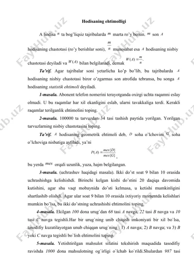 hodisa ehtimolligi — DOCX