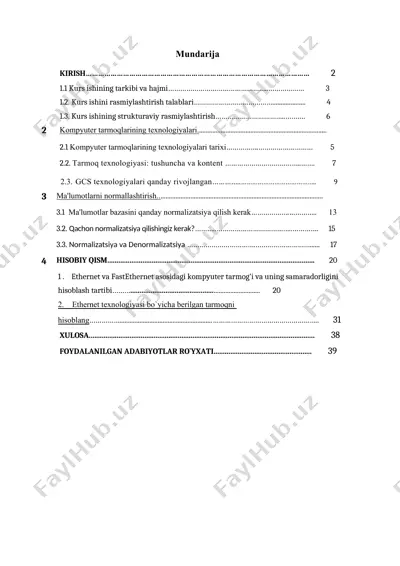 kurs ishi "kompyuter tarmoqlarining texnologiyalari" haqida — DOCX