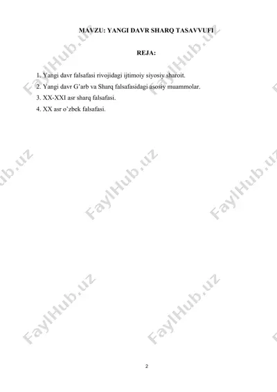 yangi davr sharq tasavvufi — DOCX