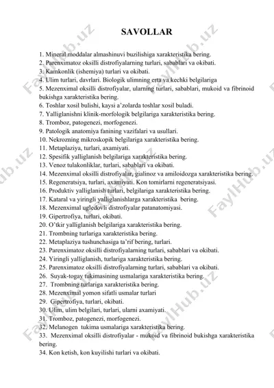 patologik anatomiya fanining asosiy savollari — DOC