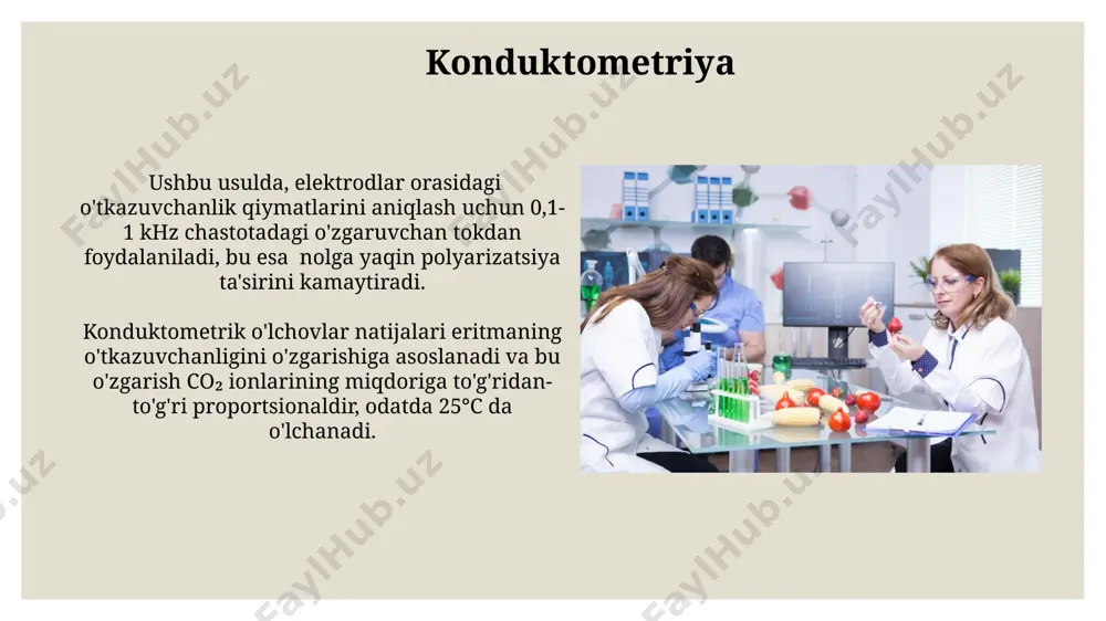co2 kationlarini o'z ichiga olgan materialdagi o'lchamlarini aniqlashga yordam beradi. gravimetrik usullar co₂ kationining gravimetrik aniqlash usullari og'irlik nisbatlaridan foydalanib, 10-50 mg gacha bo'lgan namunalarni tahlil qilishga imkon beradi. gravimetrik tahlil co₂ kationini aniqlashda 0,1% dan kam nisbiy standart xatolikka ega bo'lishi mumkin, bu esa yuqori aniqlikni ta'minlaydi. ion xromatografiyasi ion xromatografiyasi yordamida co₂ kationining konsentrasiyasi 0,1 dan 100 mg/l gacha bo'lgan diapazonda aniqlanishi mumkin, va bu tahlil taxminan 15 daqiqada bajarilishi mumkin. ion xromatografiyasi co₂ kationini aniqlashda ishlatiladigan yuqori samarali suyuqlik xromatografiyasi (hplc) usuli bo'lib, uning aniqligi 1 ppm dan kam bo'lishi mumkin. titrimetrik usullar co₂ kationini aniqlash uchun turli xil titrantlar, shu jumladan, kuchli asoslar (masalan, 0,01m - 1m naoh) va kuchli kislotalar (masalan, 0,01m - 1m hcl) ishlatiladi, titrlash jarayoni esa potensiametrik usul yordamida kuzatiladi. titrimetrik analizda, co₂ ning miqdori aniqlanadigan eritmadagi ph ning o'zgarishi orqali 2-3 ekvivalent nuqta aniqlanadi va natijalar standart odatda 95% ishonch oralig'ida …