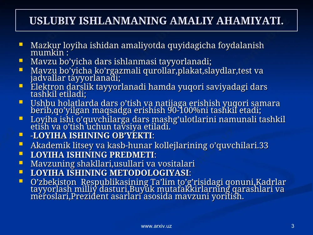atlari bilan teng huquqli aloqalarni o’rnatishi va bu aloqalarning davlatimiz uchun dolzarbligi. ii.mavzuning nazariy qismi: a).o’zbekistonning rossiya federatsiyasi bilan aloqalari b).ukraina va belorussiya,moldovo davlatlari bilan hamkorligi s).o’zbekistonning trans-kavkaz temir yo’lini qurishda mdh davlatlari bilan aloqalari iii. xulosa. iv.foydalanilgan adabiyotlar ro’yxati www.arxiv.uz www.arxiv.uz * kirish o’zbekiston istiqlolga erishgan paytdan boshlab jahon hamjamiyatida munosib o’riga ega bo’lishga harakat qilmoqda. o’zbekiston ko’pgina mintaqaviy tashkilotlar, chunonchi yevropa ittifoqi, bmt, eko, nato, islom konferensiyasi tashkiloti, yxht, mdh va boshqalar bilan smarali hamkorlik qilmoqda. 1991 yil 21 dekabrda almatida mdh ni tuzish to’g’risidagi bitimga ozarbayjon, turkmaniston va o’zbekiston ham imzo qo’ydilar. mdh bir butun davlat, federatsiya yoki mamlakat emas, harbiy blok ham emas, davlatlar hamdo’stligining yangicha shaklidir. unga kiruvchi har bir davlat xalqaro huquqning mustaqil va teng huquqli sub’ektidir. bu tashkilot 1991-yil 8-dekabrda minsk shahrida, sobiq sssrning barham topishi munosabati bilan shakillangan. uning vujudga kelishiga dastlab rossiya, ukraina, belorusiya asos solishidi. mdh aa’zolari xalqaro tinchlik va …