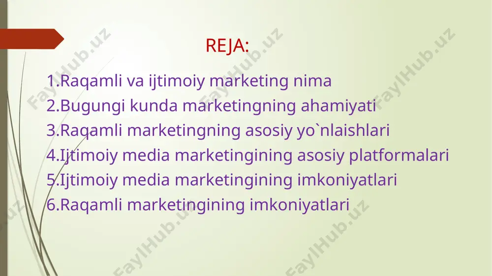 oiy marketingning asosiy maqsadi, foydalanuvchilarni sog'lom, ijtimoiy va ekologik jihatdan foydali odatlar va xulq-atvorlarni qabul qilishga rag'batlantirishdir. ijtimoiy marketingning ba'zi misollari quyidagilar: sog'liqni saqlash kampaniyalari: masalan, chekishni tark etishga yoki sog'lom turmush tarzini olib borishga undovchi reklama va tashabbuslar. atrof-muhitni muhofaza qilish: plastikni kamaytirish, qayta ishlashni targ'ib qilish yoki ekologik toza mahsulotlarni sotishni rag'batlantirish. ijtimoiy tenglik: jamiyatda tenglikni targ'ib qilish, diskriminatsiyani kamaytirish yoki inkluzivlikni oshirishga qaratilgan kampaniyalar. xayriya va yordam: yordamga muhtoj insonlar uchun mablag' yig'ish yoki xayriya tadbirlari o'tkazish. ijtimoiy marketingning asosiy tamoyillari quyidagilardir: foydalanuvchi ehtiyojlarini tushunish: ijtimoiy marketing muvaffaqiyatli bo'lishi uchun auditoriyaning ehtiyojlarini to'g'ri aniqlash muhim. aksiya va xulq-atvorni o'zgartirish: mahsulot yoki xizmatni sotishdan ko'ra, jamiyatdagi muammolarni hal qilishga qaratilgan o'zgarishlarni yaratish. qayta aloqa: kampaniyalar samaradorligini o'lchash va optimallashtirish uchun tahlil va qayta aloqa jarayonlari. ijtimoiy marketing, asosan, jamiyatning ijtimoiy masalalariga yechimlar topish, odamlarning ijobiy o'zgarishlarga erishishlariga yordam berish va ular orasida mas'uliyatli xulq-atvorni rivojlantirishga yo'naltirilgan. bugungi kunda …
