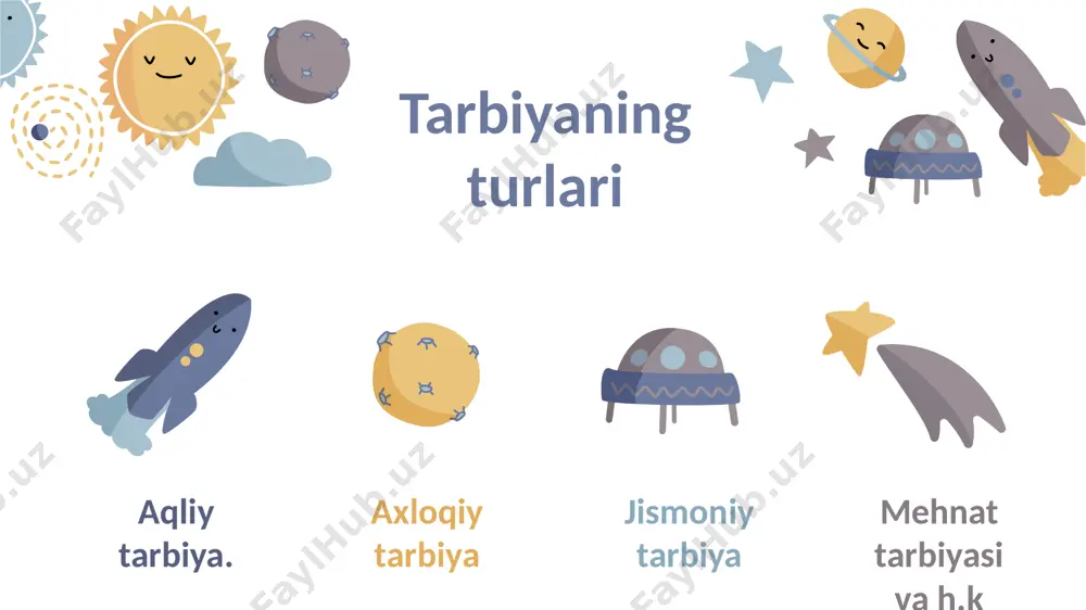 fazilatlarni ishlab chiqish maqsadlari bilan ta’sir ko‘rsatish yo‘li. tarbiya usullari tarbiya usulini tanlashni belgilaydigan omillar: 1. tarbiyaning maqsad va vazifalari. 2. tarbiyaning mazmuni. 3. tarbiyalanuvchilarning yoshiga hos hususiyatlari. 4. tarbiyalanuvchi va tarbiyachi o‘zaro munosabatlarining shakllanib bo‘lganlik darajasi. 5. ta’lim olganlikning testlari - bu ta’lim mazmunining ma’lum jihatlari (qismlari) o‘zlashtirilganligi saviyasini (darajasini) o‘lchash uchun hizmat qiladigan vazifalarning yig‘indisidir e'tiboringiz uchun rahmat! image1.emf image10.emf image11.emf image12.emf image13.emf image14.emf image15.emf image16.emf image17.emf image18.emf image19.emf image2.emf image20.emf image21.emf image22.emf image23.emf image24.emf image25.emf image26.emf image27.emf image28.emf image3.emf image4.emf image5.emf image6.emf image7.emf image8.emf image9.emf