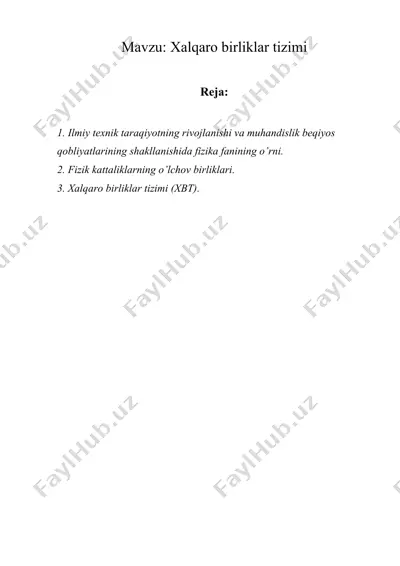 xalqaro birliklar tizimi — DOCX