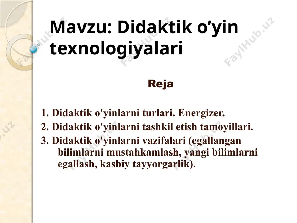 g didaktik maqsadi bilimlar doirasi, bilish faoliyati, amaliy faoliyatda bilim, malaka va ko'nikmalarni qo’llash, umumta'lim malaka va ko'nikmalarini rivojlantirish, mehnat ko'nikmalarini rivojlantirishni kengaytirishga qaratilgan bo'ladi. o'yinning tarbiyaviy maqsadi mustaqillik, irodani tarbiyalash, muayyan yondashuvlar, nuqtai nazarlar, ma'naviy, estetik va dunyoqarashni shakllantirishdagi hamkorlikni, kollektivizmni, jamoaga kirishib keta olishni, kommunikativlikni tarbiyalashga qaratilgan bo'ladi. ijtimoiylashuv o'yinlari jamiyatning me'yorlari va qadriyatlariga jalb qilinish, muhit sharoitlariga ko'nikish, ehtiroslarni nazorat qilish, o'z-o'zini boshqarish, muloqotga o'rgatish hamda psixoterapiyani nazarda tutadi. faoliyatni rivojlantiruvchi o'yinlar diqqat, xotira, nutq, tafakkur, qiyoslash malakasi, o'xshashini topish, faraz, xayol, ijodiy qobiliyat, empatiya, refleksiya, optimal yechimni topa olish, o’quv faoliyatmi motivatsiyalashni rivojlantirishga qaratilgan bo'ladi. o'yin uchun hissiy ko'tarinkilik xosdir. u o'zaro kurash, musobaqalashish, raqobat shaklida namoyon bo'ladi. tabassum organizmda baxt gormonini ishlab chiqarilishiga sabab bo'ladi. tabassum haqida kulgan kõproq yashaydi bu hayotning dastidan, ammo kulib yashama birovlarning ustidan, xõmrayma ne bõlsaham tabassum qilib yasha, umr ham berilarkan kulganingga yarasha. optimistlar va pessimistlar __ optimistlar: eplay …