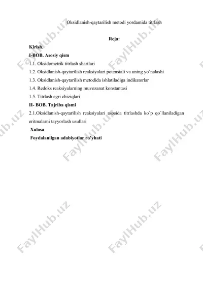 oksidlanish-qaytarilish metodi yordamida titrlash — DOC