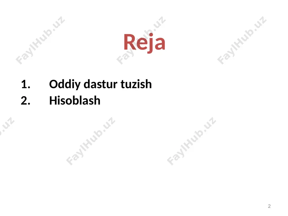 a qabul qilamaydi raqamlar pastki chiziq_ bosh va kichik harflar farq qiladi foydalanish taqialanadi qavslar belgilar +, =, !, ? vohokozo. o’zgaruvchi raqamdan boshlanmaydi. qaysi o’zgaruvchilar to’g’ri berilagan? axby r&b 4wheel вася “pesbarbos” tu154 [ququ] _abba a+b алгоритмизация и программирование, язык python  к.ю. поляков, 2015 http://kpolyakov.spb.ru o’zgaruvchi turlari 11 a = 4 print ( type(a) ) butun sonlar tipi (integer) a = 4.5 print ( type(a) ) xaqiqiy sonlar tipi a = “alisher" print ( type(a) ) belgili satrli tip a = true print ( type(a) ) mantiqiy tip алгоритмизация и программирование, язык python  к.ю. поляков, 2015 http://kpolyakov.spb.ru o’zgaruvchilar qanday yoziladi? 12 a = 5 o’zlashtrish operatori yangi qiymat eskisini o’chirib xotirada yozadi! ! 5 operator– bu tilning dasturlash tili buyruq instruksiyasi. o’zlashtirish operatori– bu buyruq o’zlashtirish uchun yangi o’zlashtirilgan qiymati. a a = 7 7 алгоритмизация и программирование, язык python  к.ю. поляков, 2015 http://kpolyakov.spb.ru klaviaturadan kiritish …